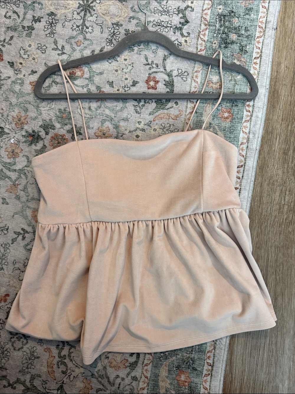 American Eagle Women’s Strapless Peplum Top in Blush Pink
